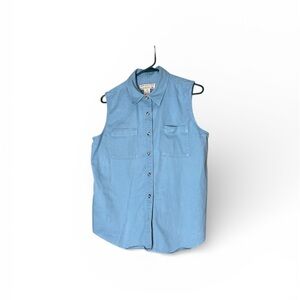 Cambridge clothing co 100% cotton sleeveless top  Blue Button-Up Shirt Vtg L